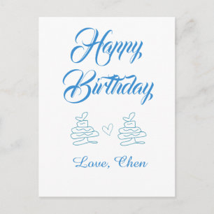 happy birthday blue cake heart name love pastel postcard