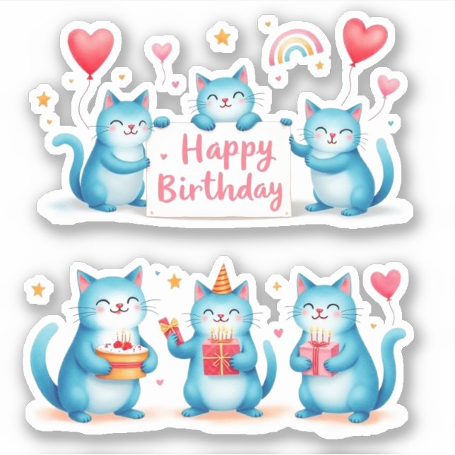 Happy Birthday - Blue Cats - Cake Balloons Gifts - (Front)
