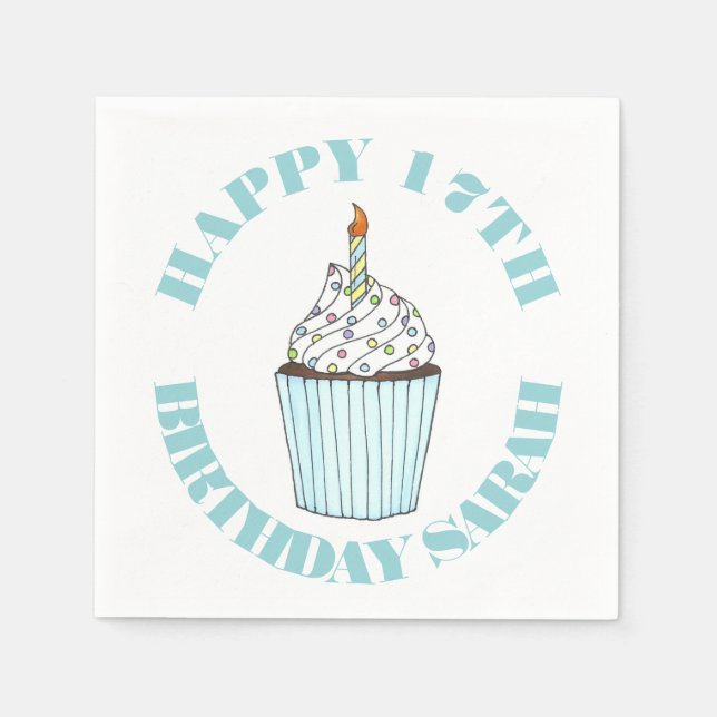 Happy Birthday Blue Cupcake Sprinkles Frosting Napkin (Front)