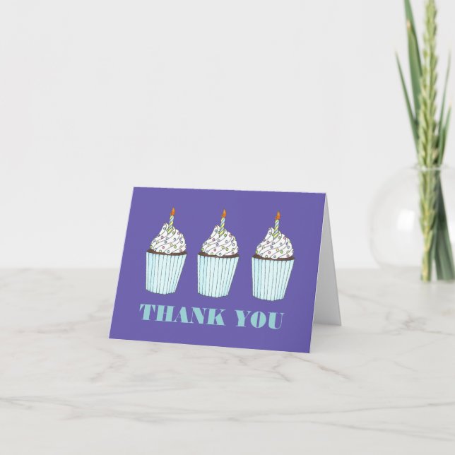 Happy Birthday Blue Cupcake Sprinkles Frosting Thank You Card (Front)