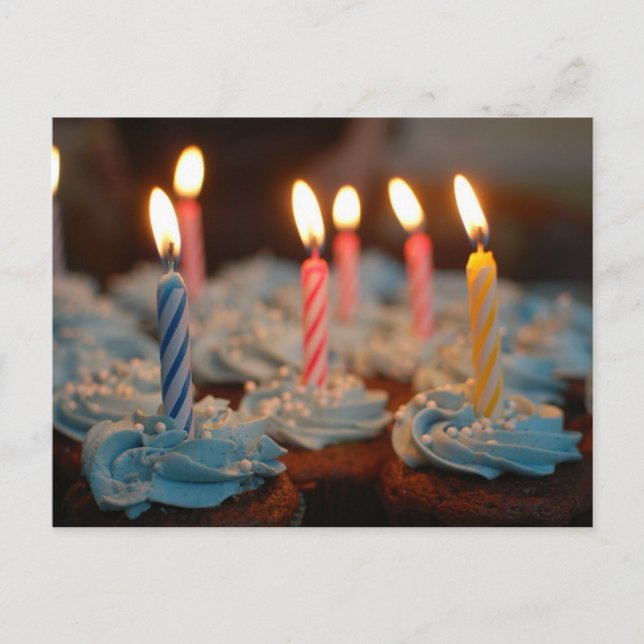 Happy Birthday Blue Cupcakes with Candle Postcard (Front)