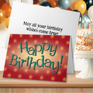 Happy Birthday Blue Dot Text Red Background Card