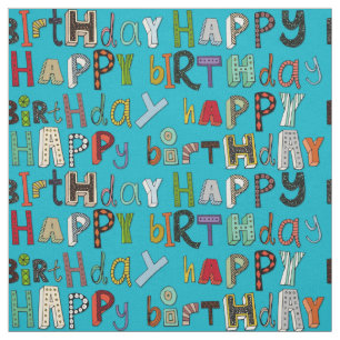 happy birthday blue fabric