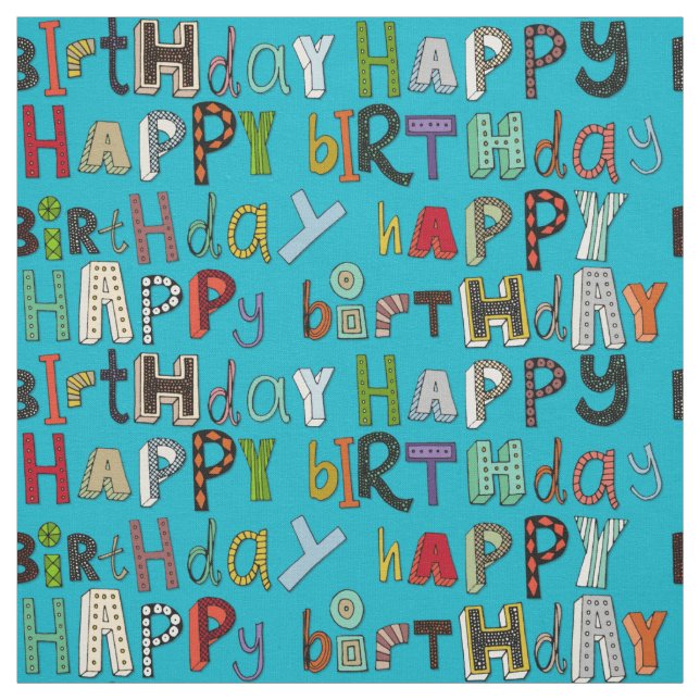 happy birthday blue fabric (Swatch)