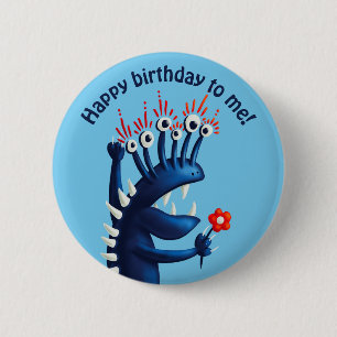 Happy birthday blue funny monster kids 6 cm round badge