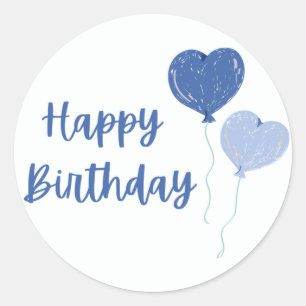 Happy Birthday Blue Heart Balloon Classic Round Sticker