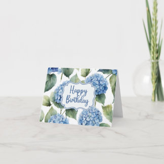 Happy Birthday Blue Hydrangea Flowers Watercolor Card