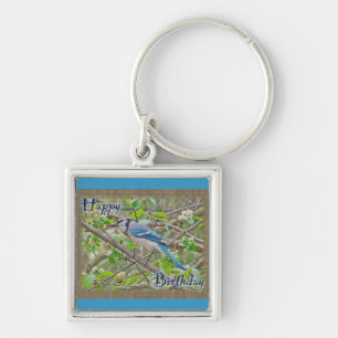 Happy Birthday Blue Jay Key Ring