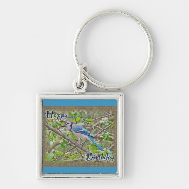 Happy Birthday Blue Jay Key Ring (Front)