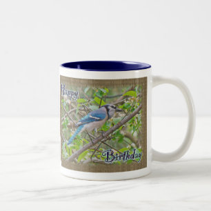 Happy Birthday Blue Jay Two-Tone Coffee Mug
