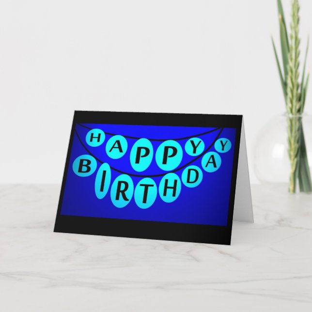 Happy Birthday blue light bubbles celebrate card (Front)