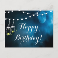 Happy Birthday blue moon light strings mason jars
