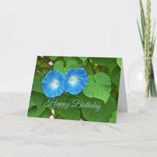 Happy Birthday Blue Morning Glory Flowers  Card