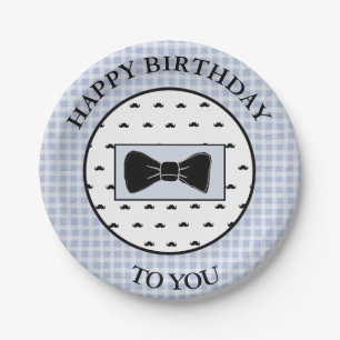 Happy Birthday Blue Moustache & Bowtie Cake Plates