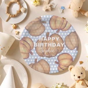 Happy Birthday Blue & Orange Pumpkin Party  Paper Plate