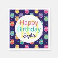 Happy Birthday Blue Owl Pattern Personalised Kids