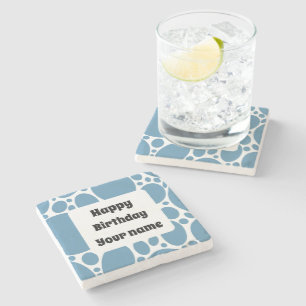Happy birthday, blue pattern  stone coaster
