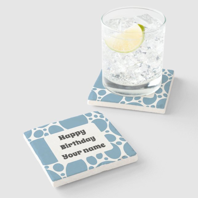 Happy birthday, blue pattern  stone coaster (Side)