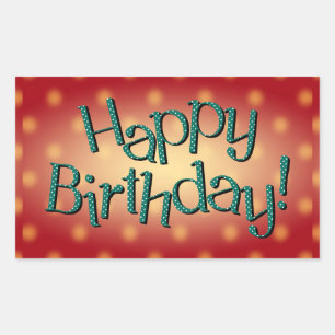 Happy Birthday Blue Polka Dot Text Red Bkgrd Rectangular Sticker