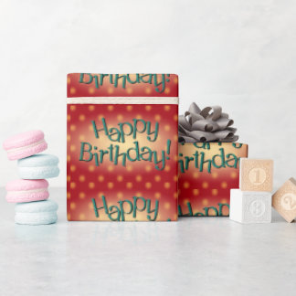 Happy Birthday Blue Polka Dot Text Red Bkgrd Wrapping Paper