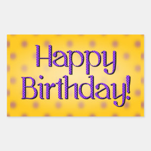 Happy Birthday Blue Polka Dot Text Yellow Bkgrd Rectangular Sticker