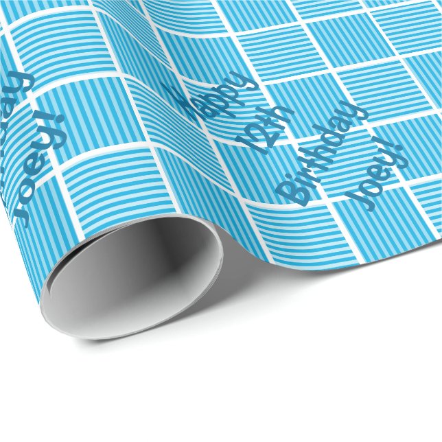 Happy Birthday Blue Squares Wrapping Paper (Roll Corner)