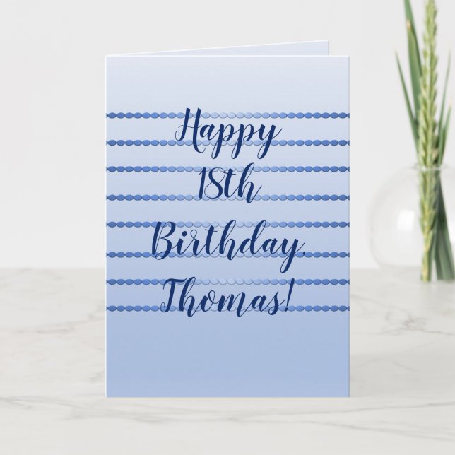 Happy Birthday Blue Stripes Folded Greeting Card (Front)