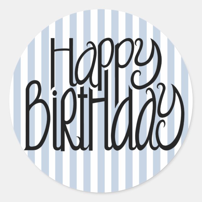 Happy Birthday Blue Stripes Sticker (Front)