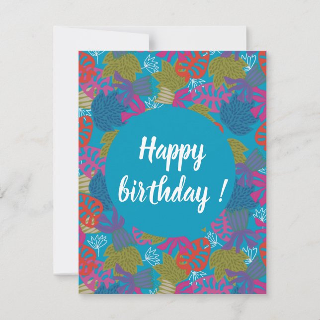 Happy birthday blue tropical flowers  invitation (Front)