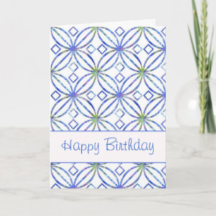 Happy Birthday Blue Watercolor Art Nouveau Card