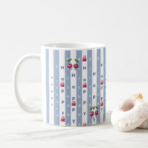 Happy Birthday Blue & White Stripe Coffee Mug