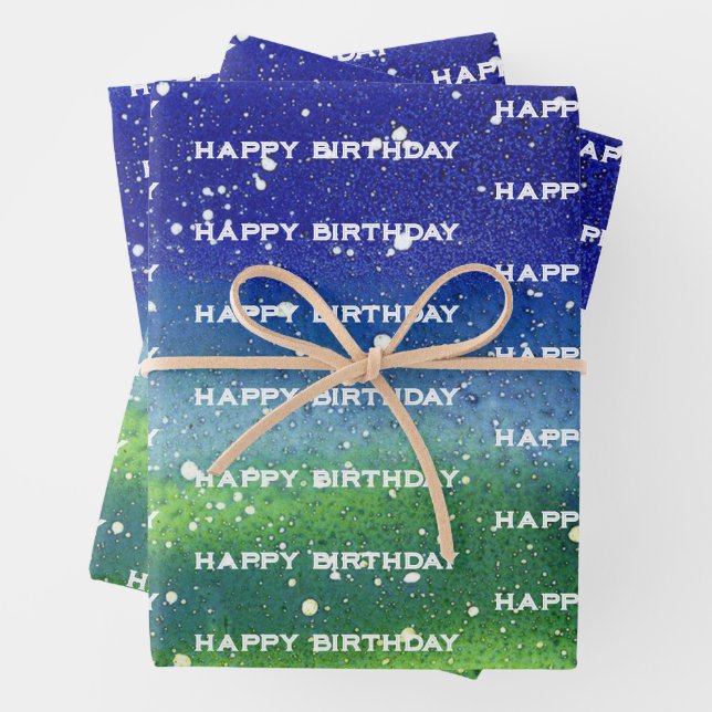 Happy Birthday Blue Wrapping Paper Sheet (In situ)