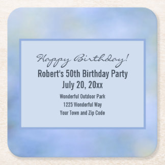 Happy Birthday Blue Yellow Abstract Palo Verde Square Paper Coaster