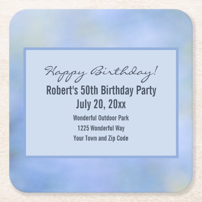 Happy Birthday Blue Yellow Abstract Palo Verde Square Paper Coaster (Front)