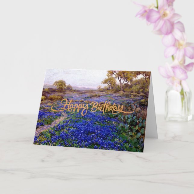 Happy Birthday, Bluebonnets at Twilight, Card (Orchid)