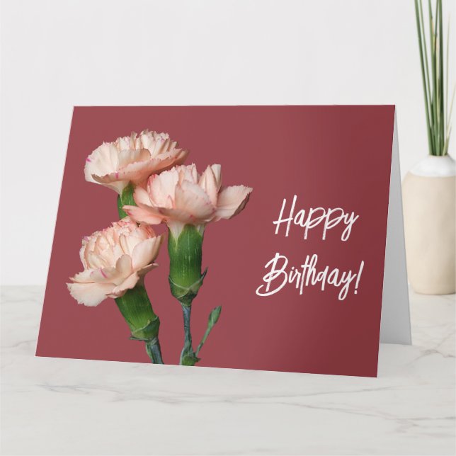 Happy Birthday blush pink carnation pretty floral Card (Front)