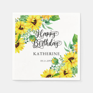 Happy Birthday Boho Sunflowers   Eucalyptus Napkin