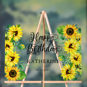 Happy Birthday Boho Sunflowers Eucalyptus Party Acrylic Sign