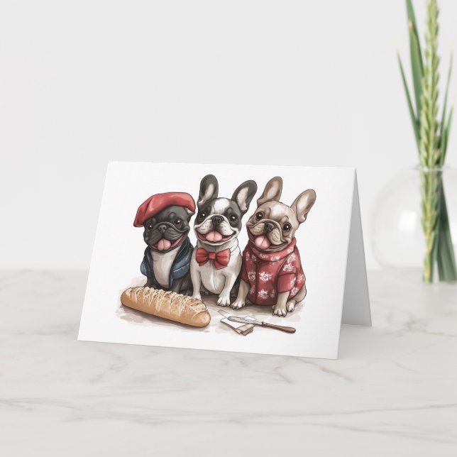 Happy Birthday Bonjour French Bulldogs Card (Front)