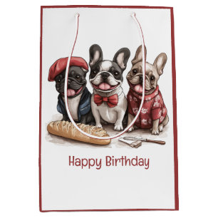 Happy Birthday Bonjour French Bulldogs Medium Gift Bag