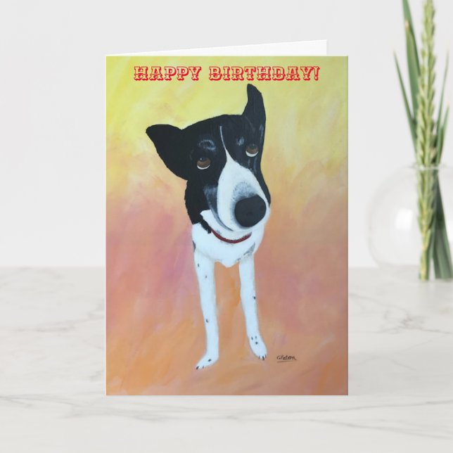 Happy Birthday, Border Collie Dog Painting Cards (Front)