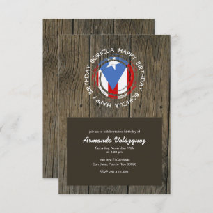 Happy Birthday Boricua Theme on Rustic Wood Invitation