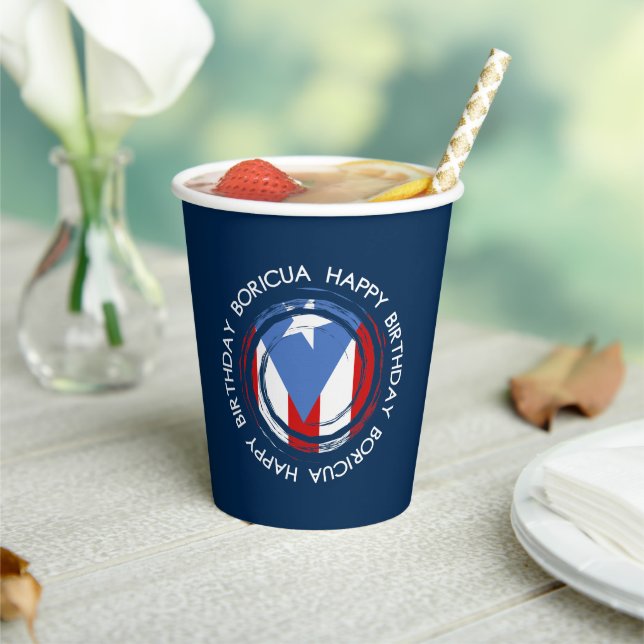 Happy Birthday Boricua Theme, Puerto Rico Paper Cups (Insitu)