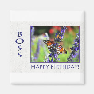 Happy Birthday Boss Flowers and Butterflies Magnet