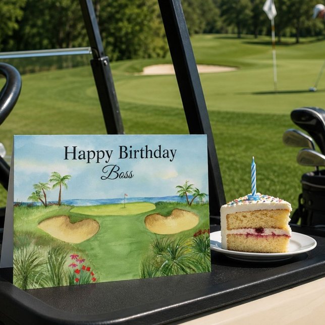 Happy Birthday Boss Tropical Golf Course Card (Creator Uploaded)