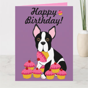 Happy Birthday! Boston Terrier Cupcakes Card