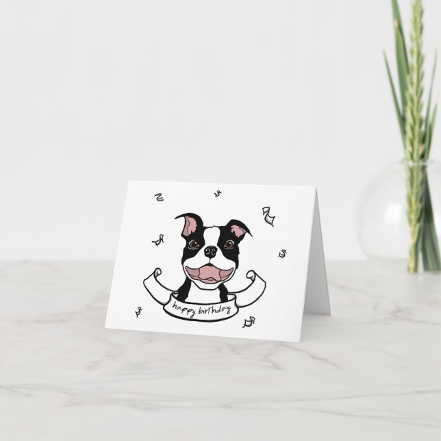 Happy Birthday Boston Terrier Dog Card (Front)