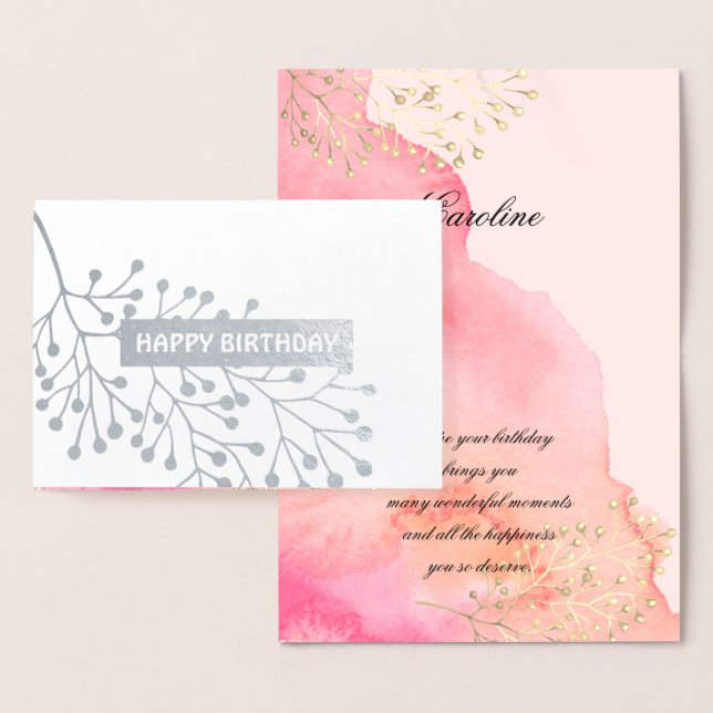 Happy Birthday. Botanical Pink | Peach Watercolor Foil Card (Display)