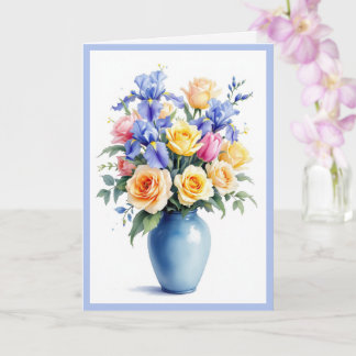 Happy Birthday Bouquet of Daffodils Roses & Tulips Card