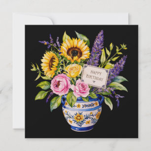 Happy birthday & bouquet of flowers  holiday card